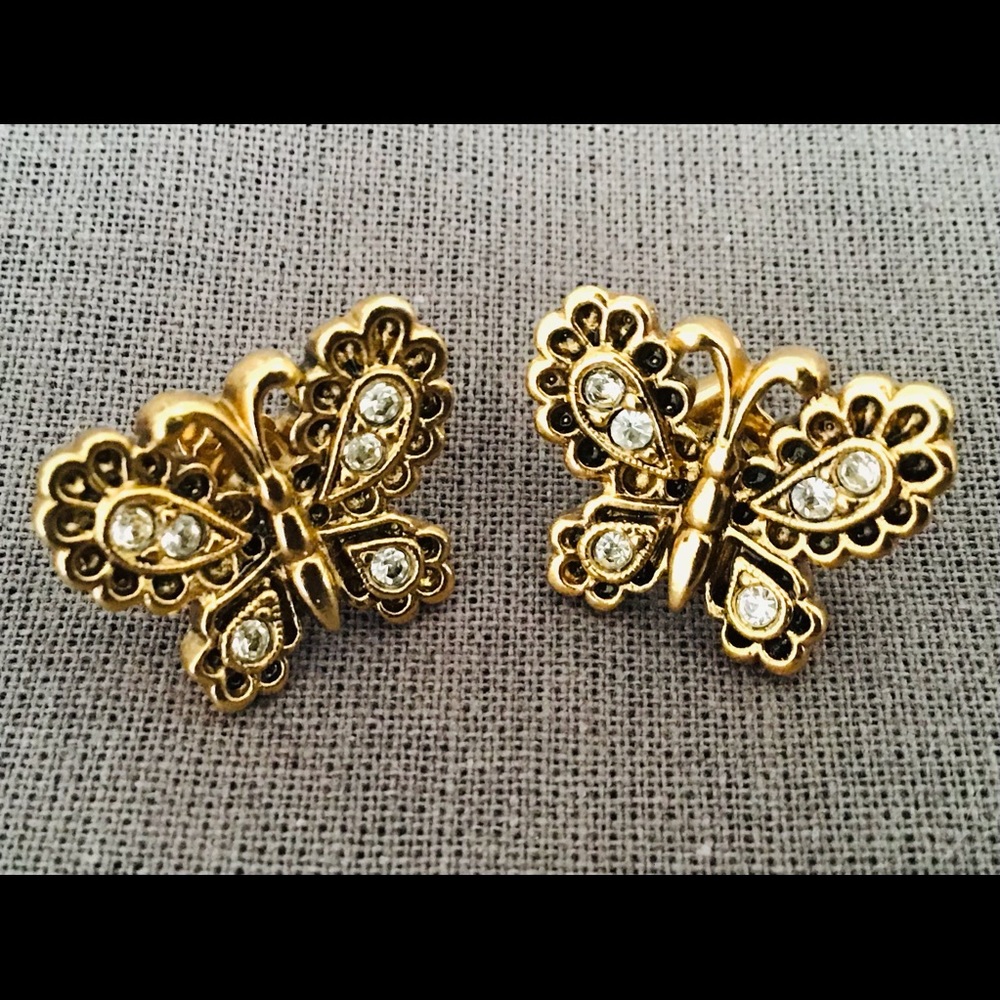Vintage Gold Tone Butterfly Stud Earrings by Avon